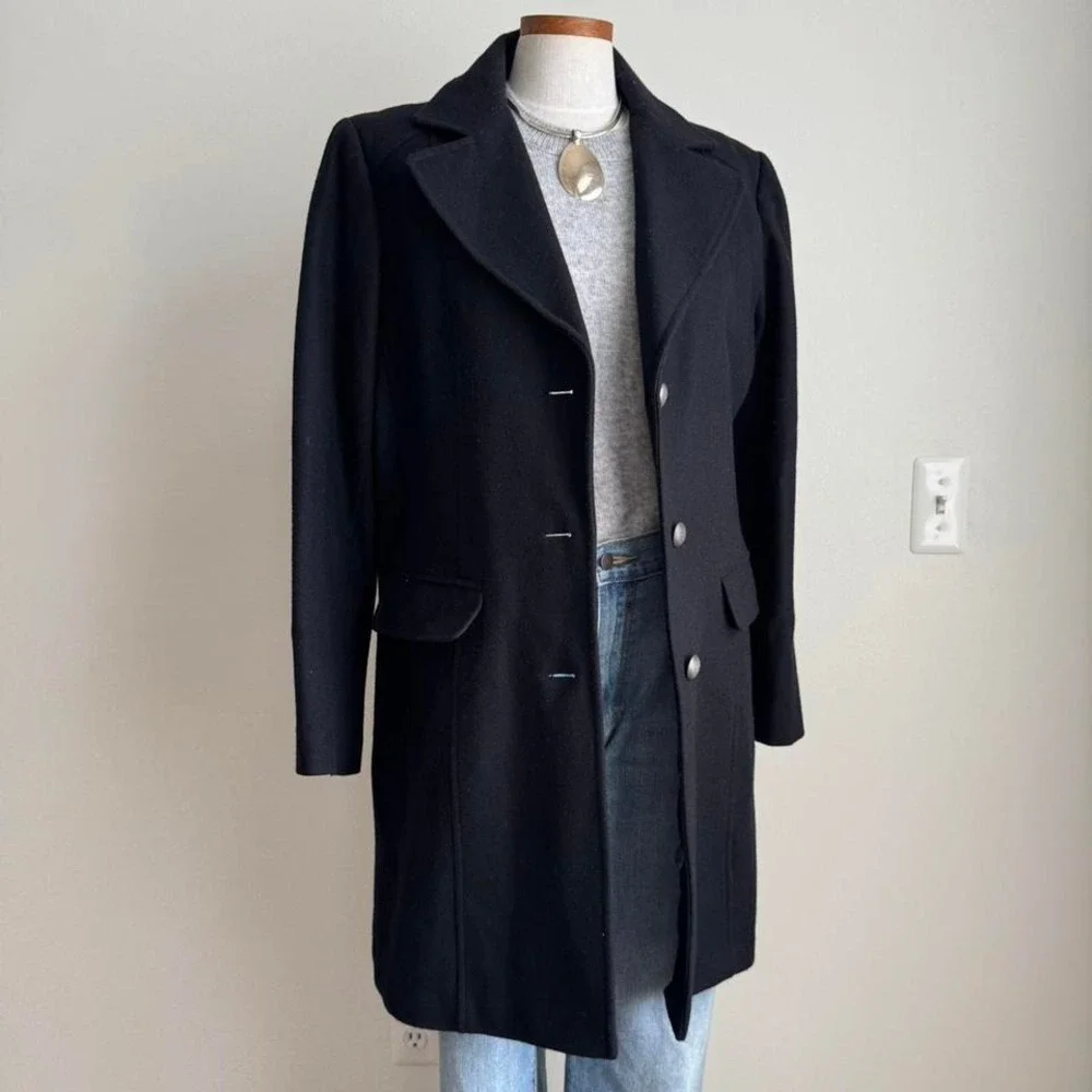Y2K Black Wool Blend Coat Military‎ XL